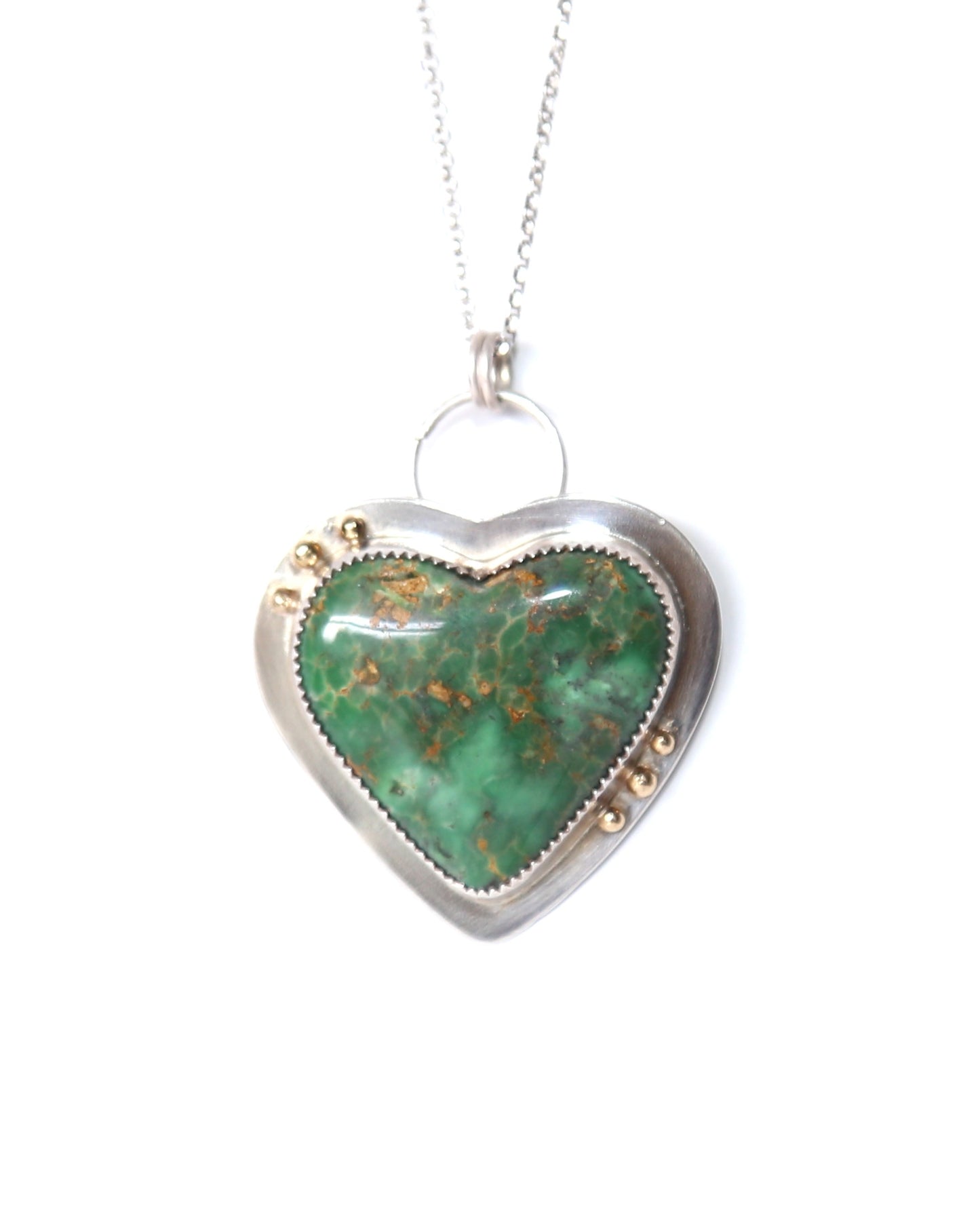 Australian Variscite Sterling Silver and 18k Gold Heart Necklace