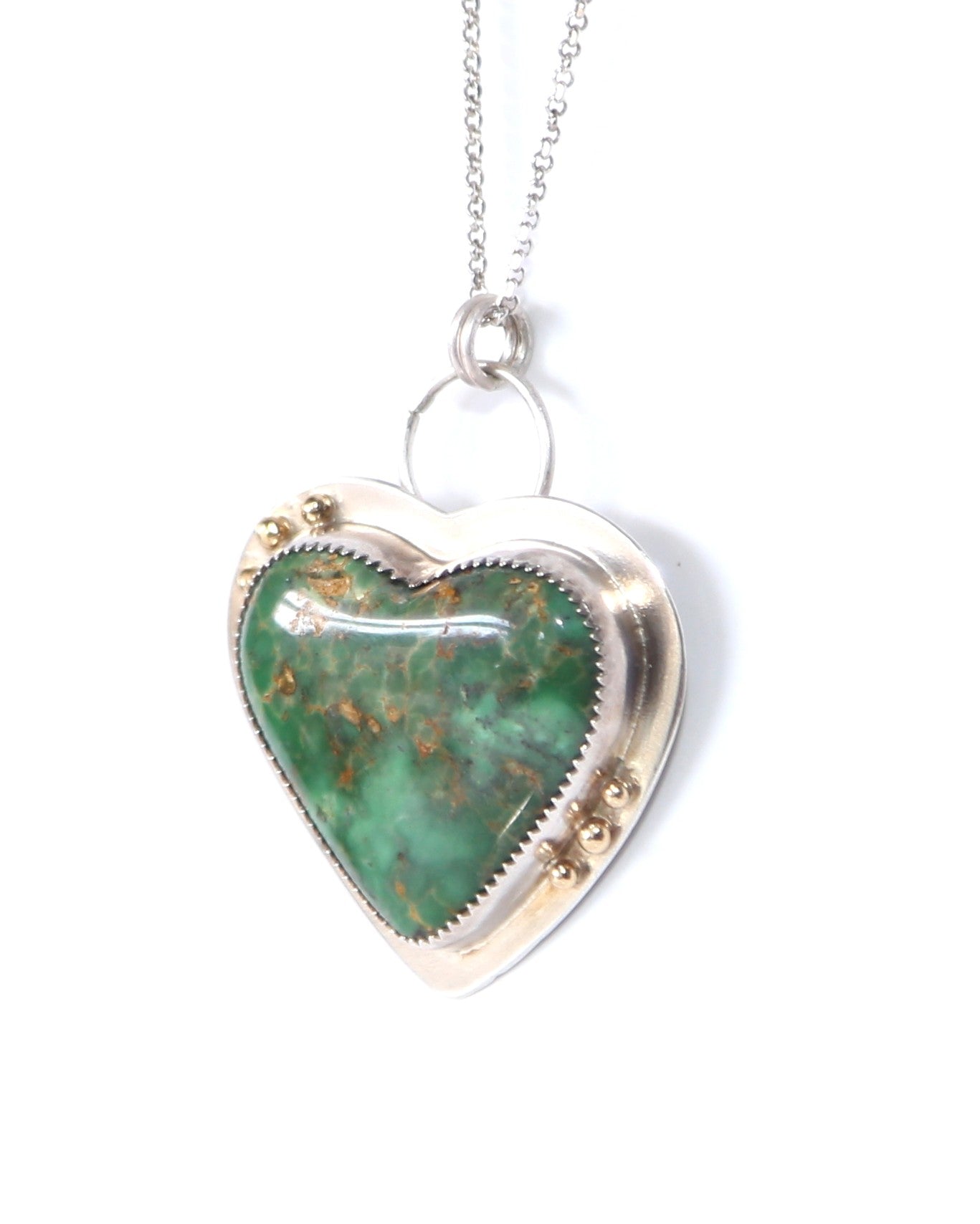 Australian Variscite Sterling Silver and 18k Gold Heart Necklace