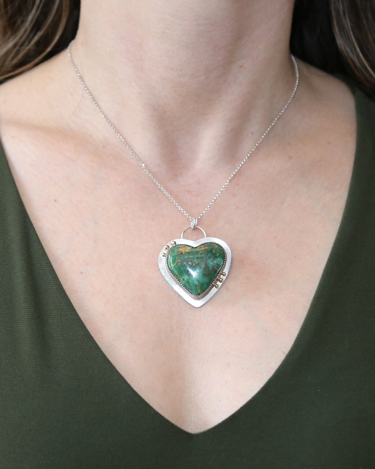 Australian Variscite Sterling Silver and 18k Gold Heart Necklace