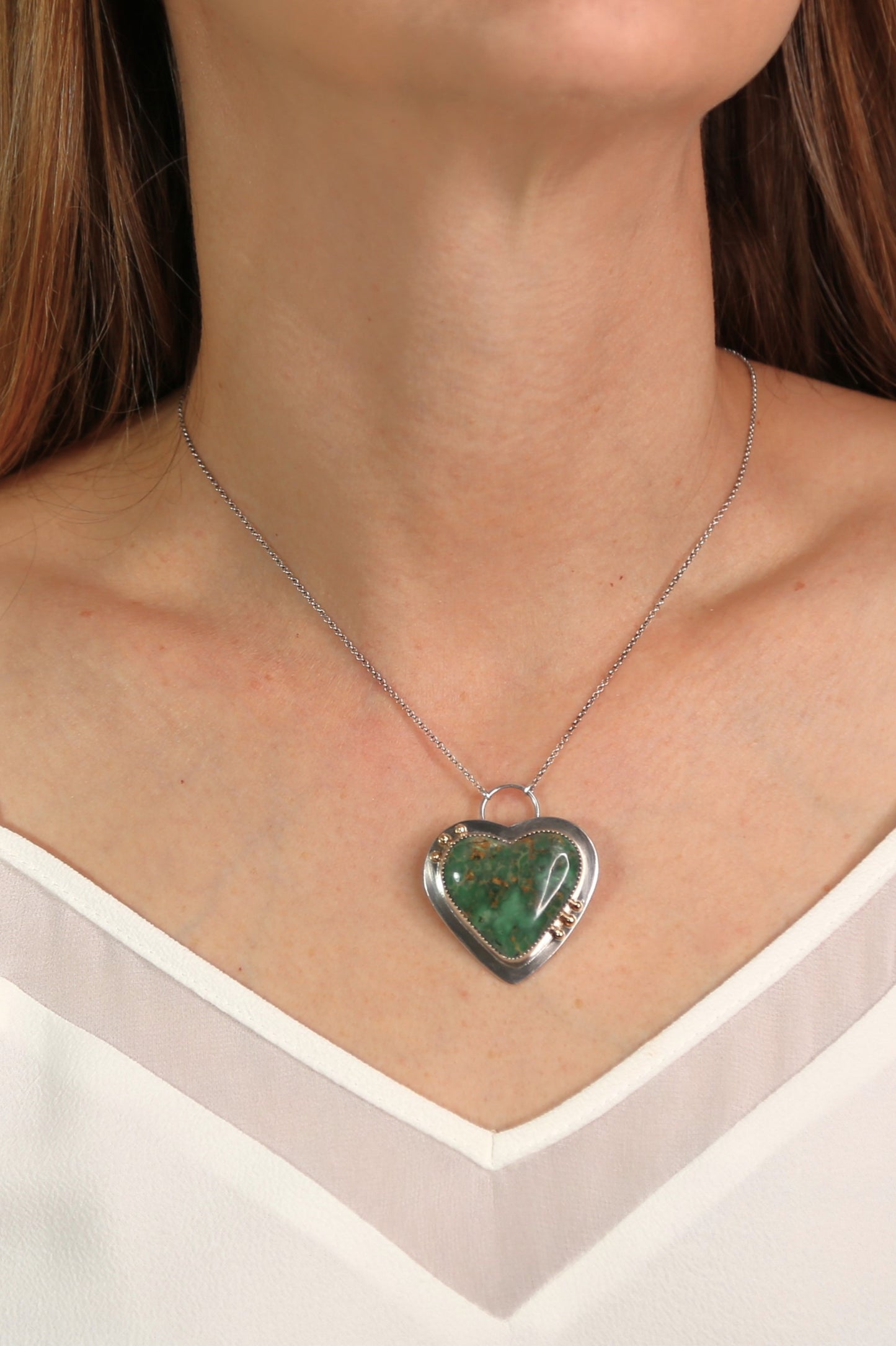 Australian Variscite Sterling Silver and 18k Gold Heart Necklace