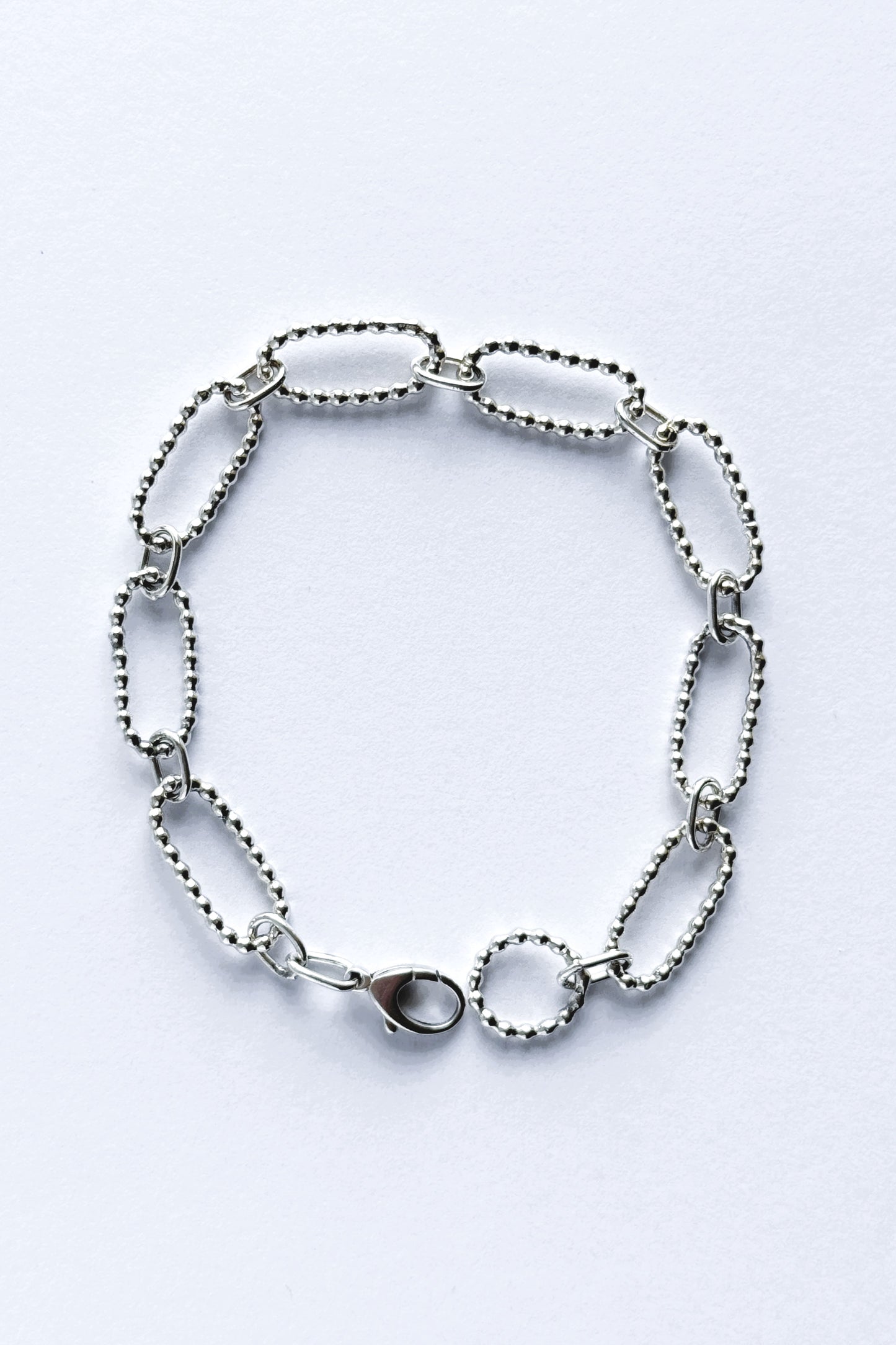 Beaded Oval Links Sterling Silver Bracelet