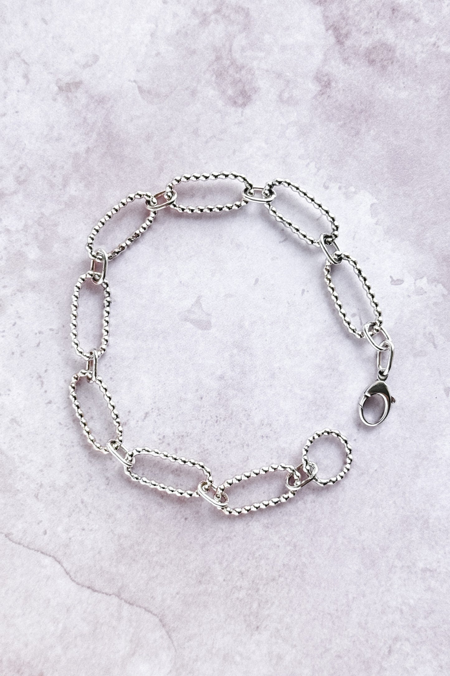 Beaded Oval Links Sterling Silver Bracelet
