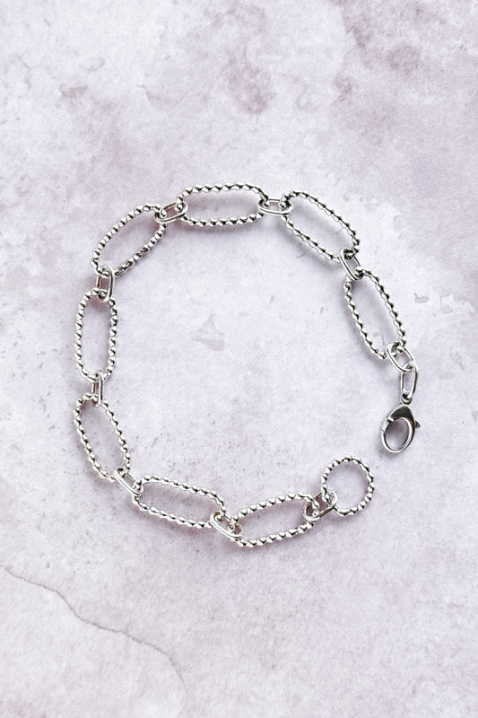 Beaded Oval Links Sterling Silver Bracelet