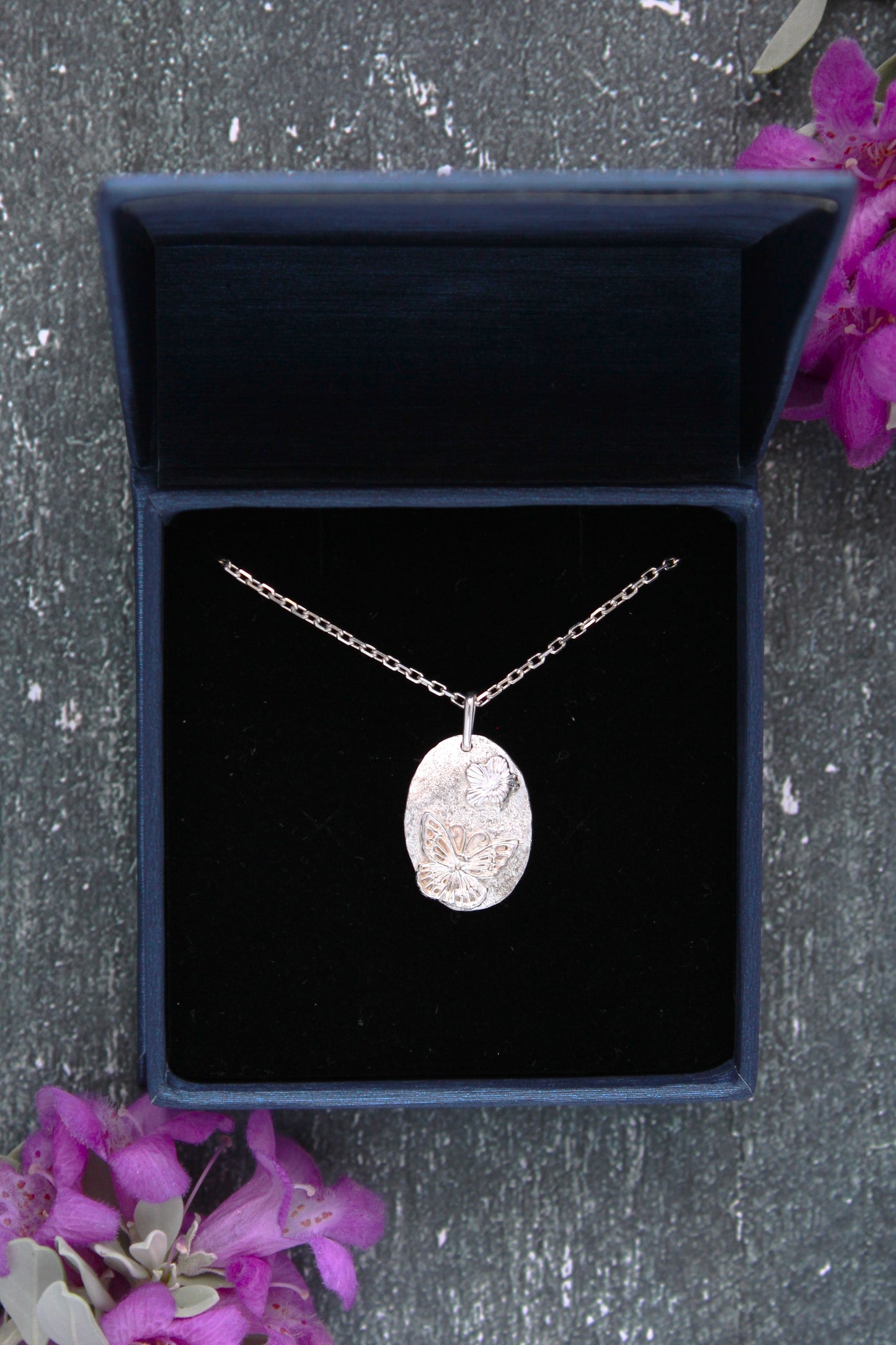 Butterfly and Flower "Mini" Sterling Silver Necklace
