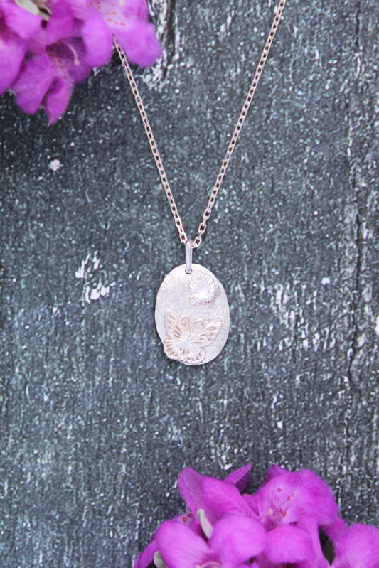 Butterfly and Flower "Mini" Sterling Silver Necklace