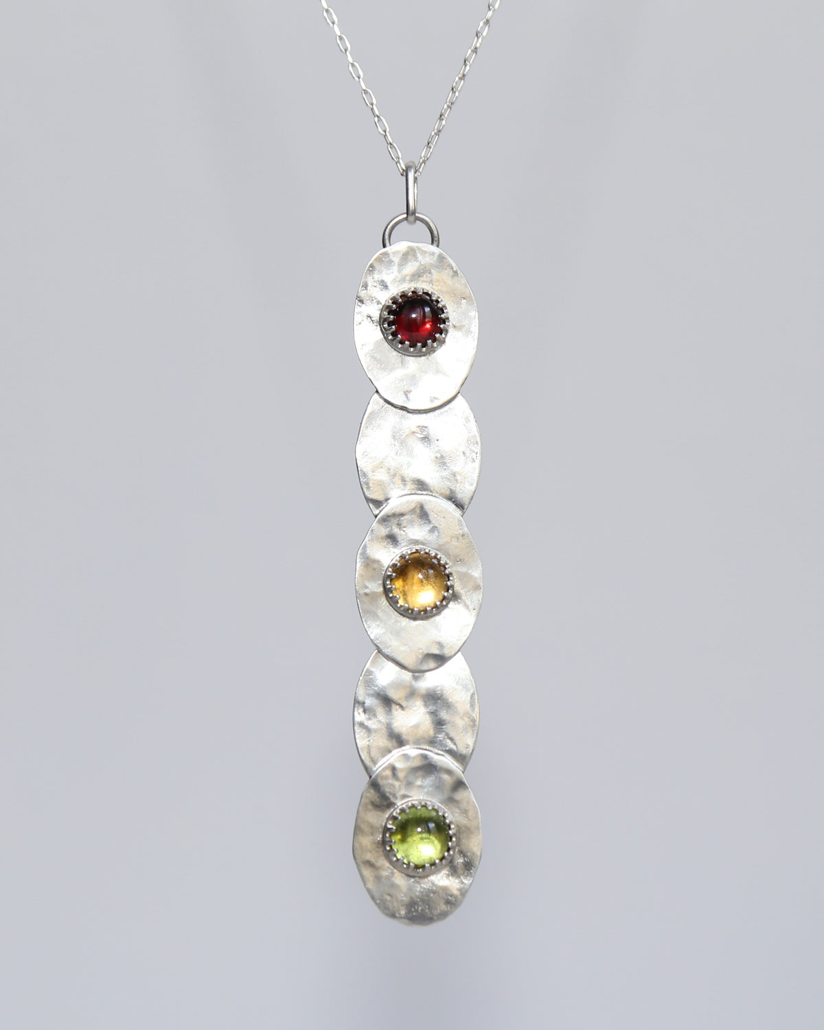Traffic Light Necklace with Garnet, Citrine, and Peridot