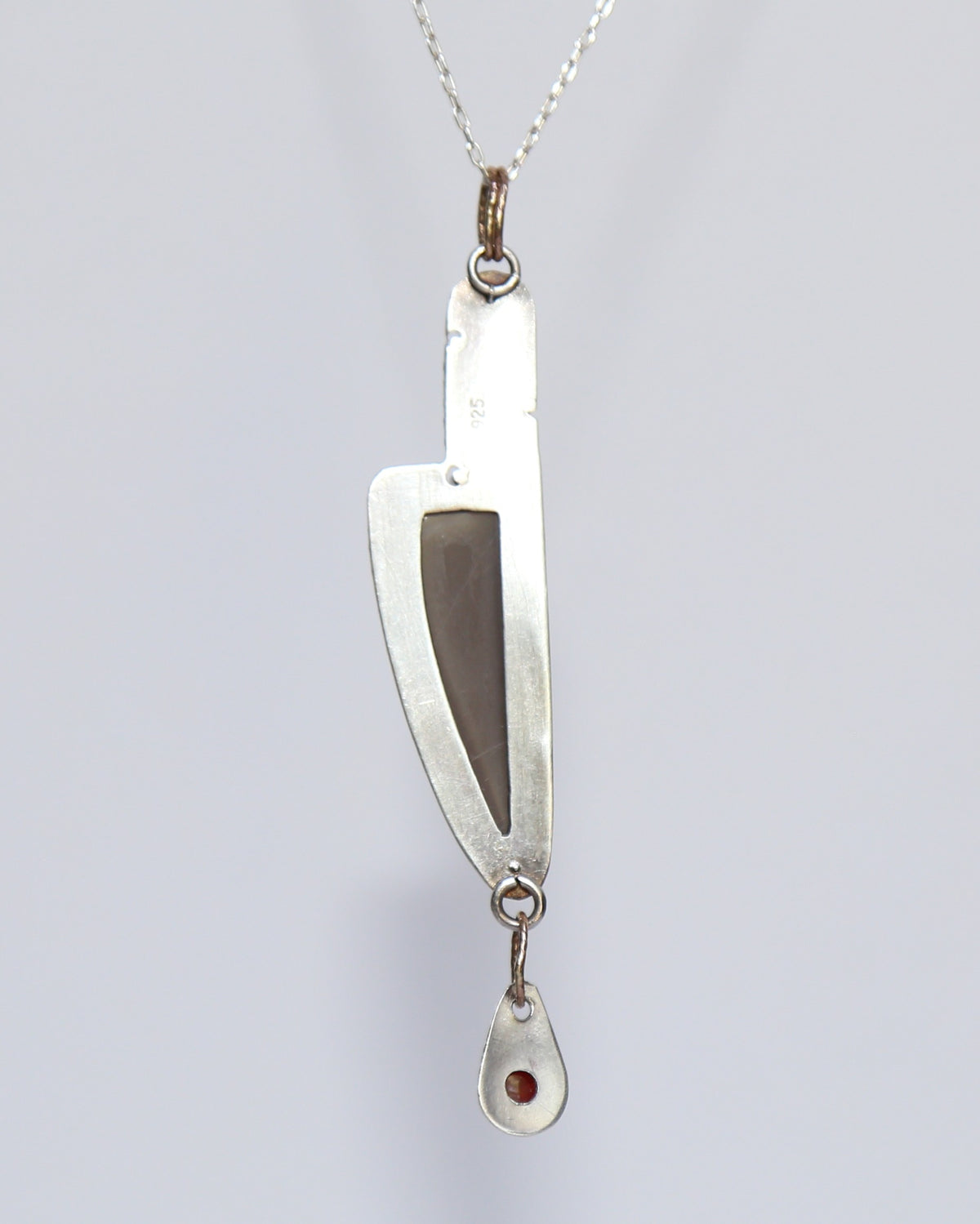 "Deep Cut" Obsidian Knife with Garnet Blood Drop Necklace