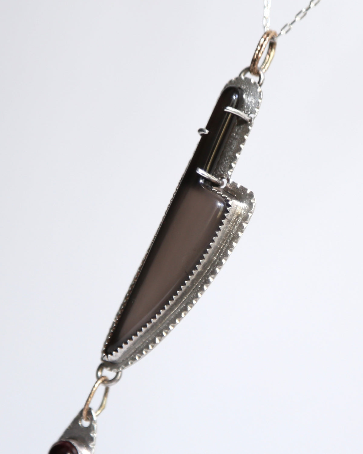 "Deep Cut" Obsidian Knife with Garnet Blood Drop Necklace