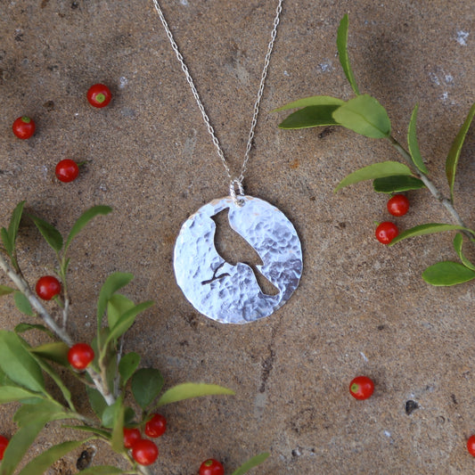 Cardinal Hand-cut and Hammered Circle Sterling Silver Pendant Necklace