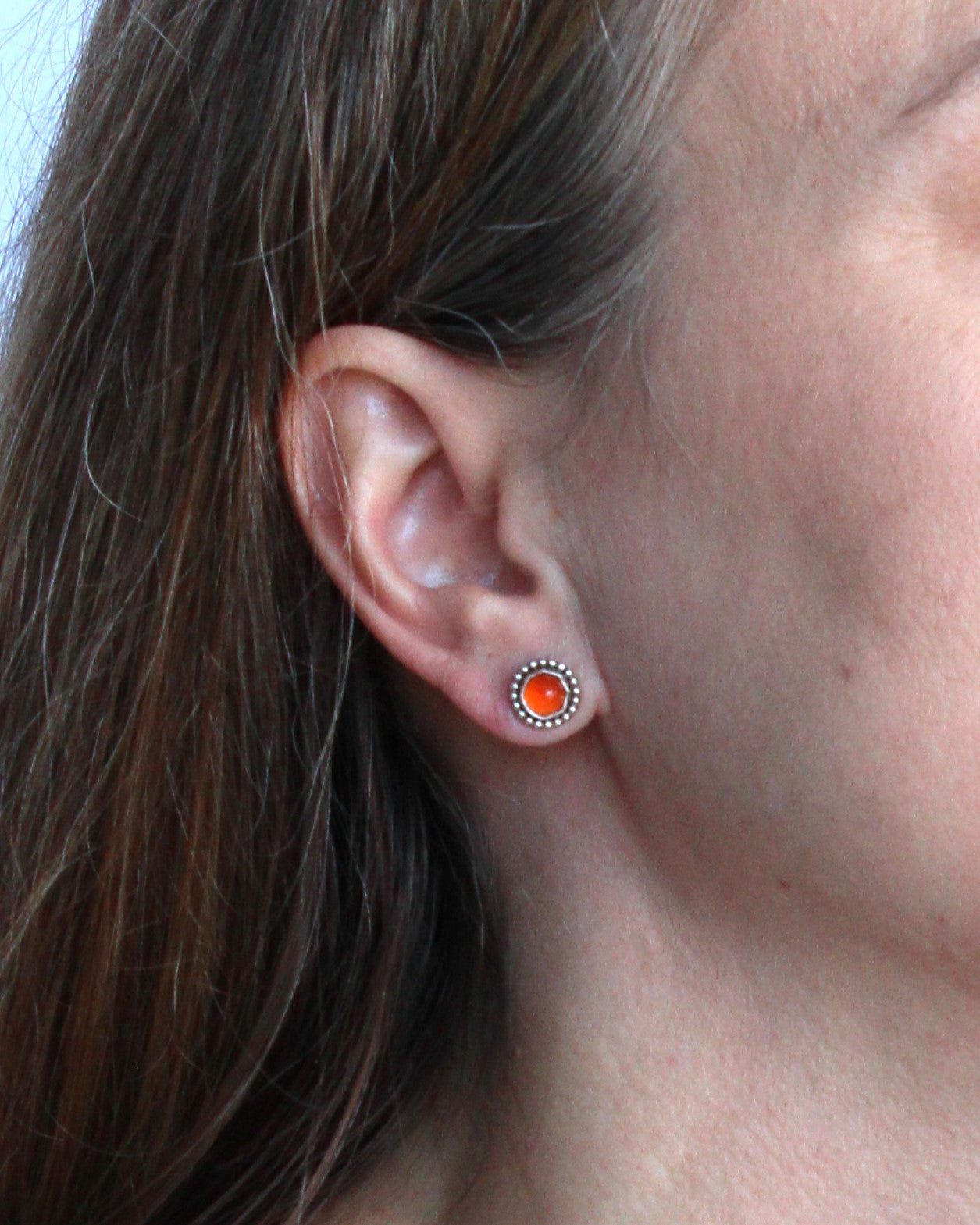 Carnelian Beaded Stud Sterling Silver Earrings