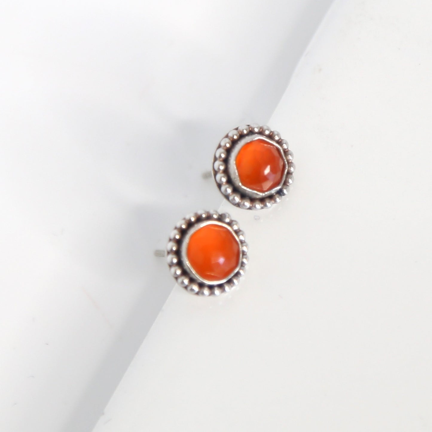 Carnelian Beaded Stud Sterling Silver Earrings