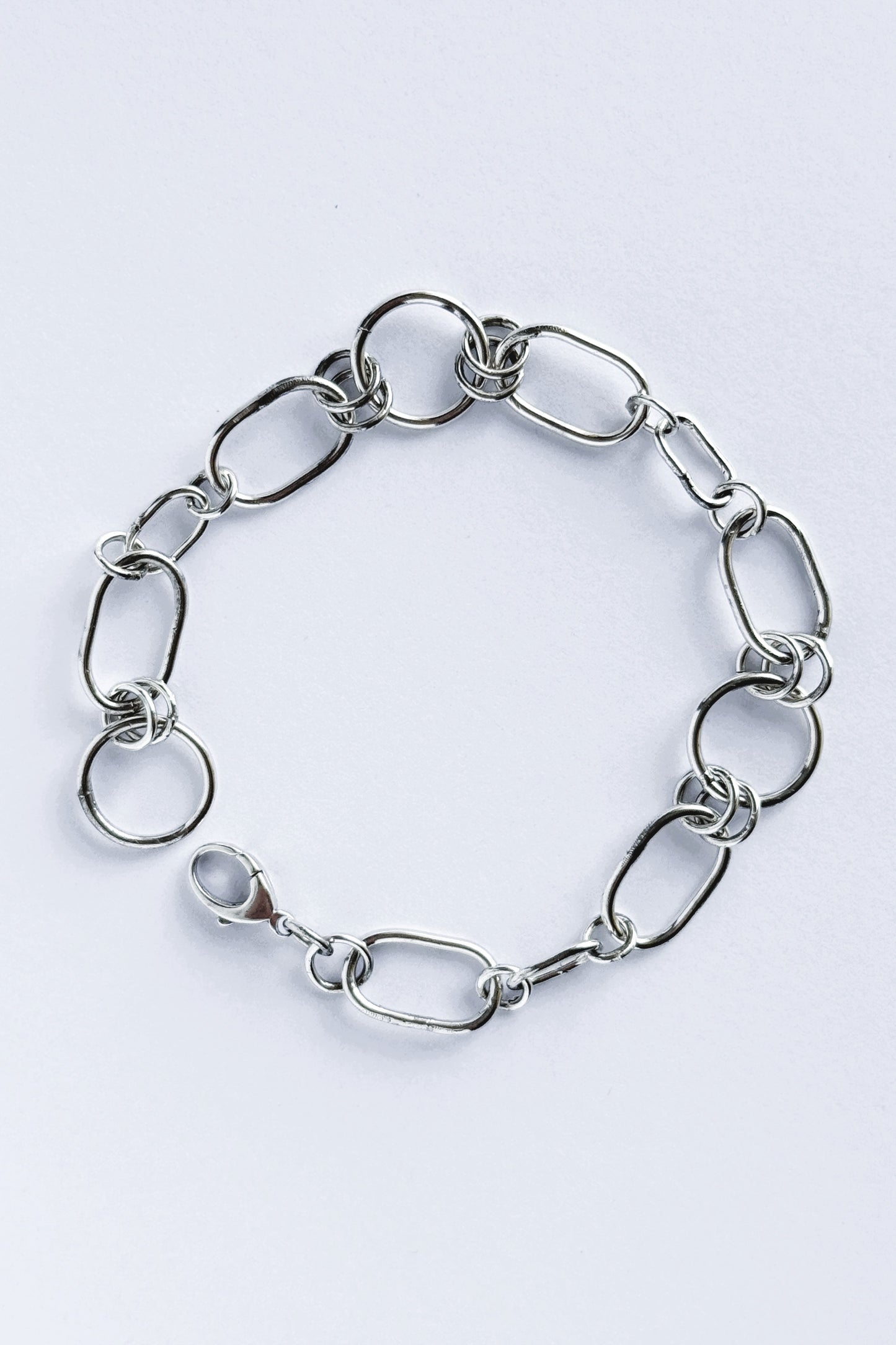 Oval and Circle Links Sterling Silver Bracelet
