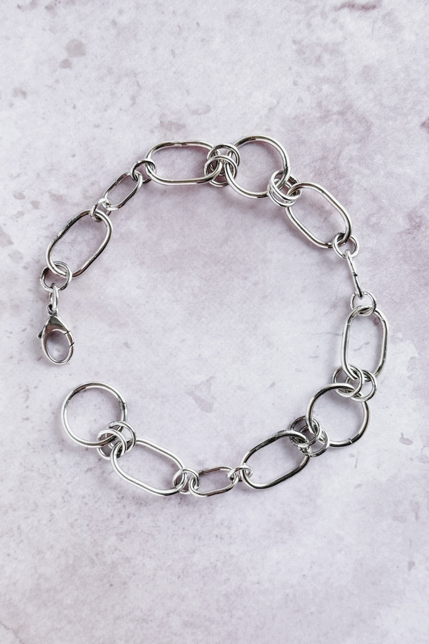 Oval and Circle Links Sterling Silver Bracelet