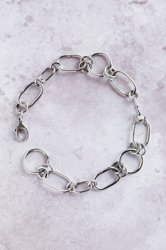 Oval and Circle Links Sterling Silver Bracelet