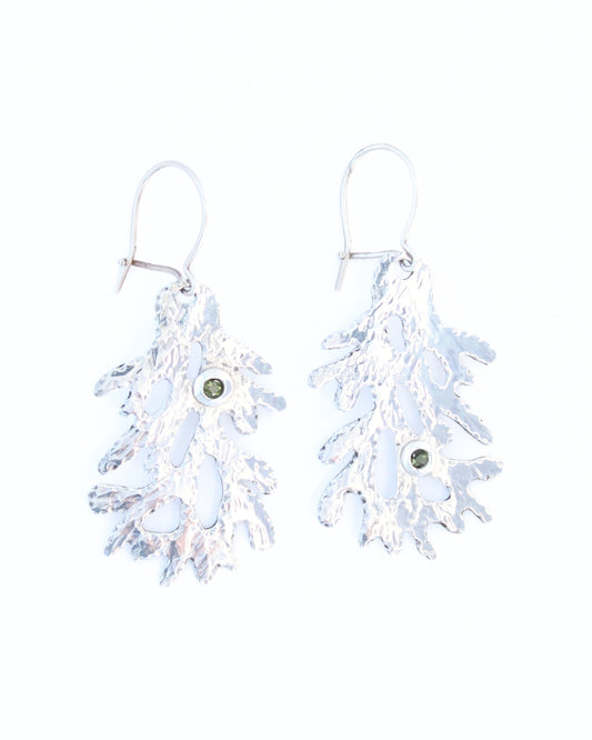 Coral Crest Hand-Pierced Sterling Silver and Tourmaline Earrings