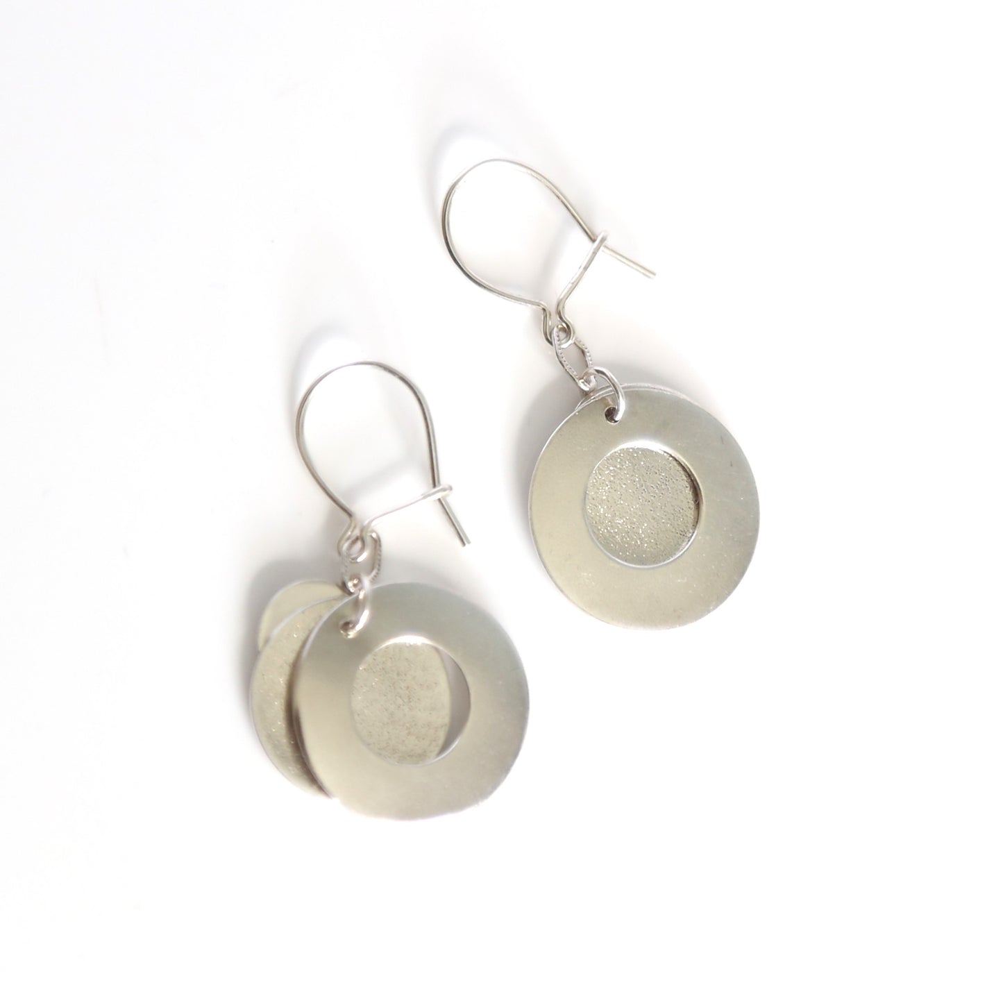 Eclipse Circle Sterling Silver Dangle Kidney Wire Earrings by Cara Carter Jewelry