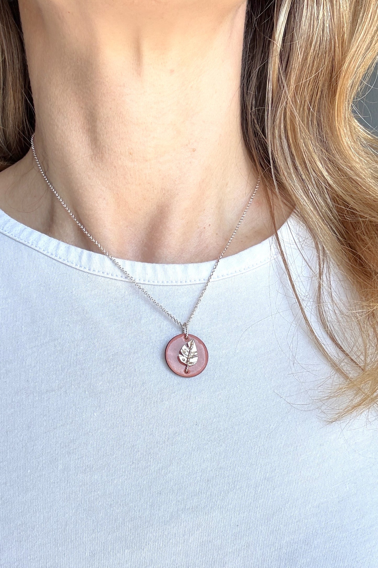 Enamel Sterling Silver Leaf Necklace