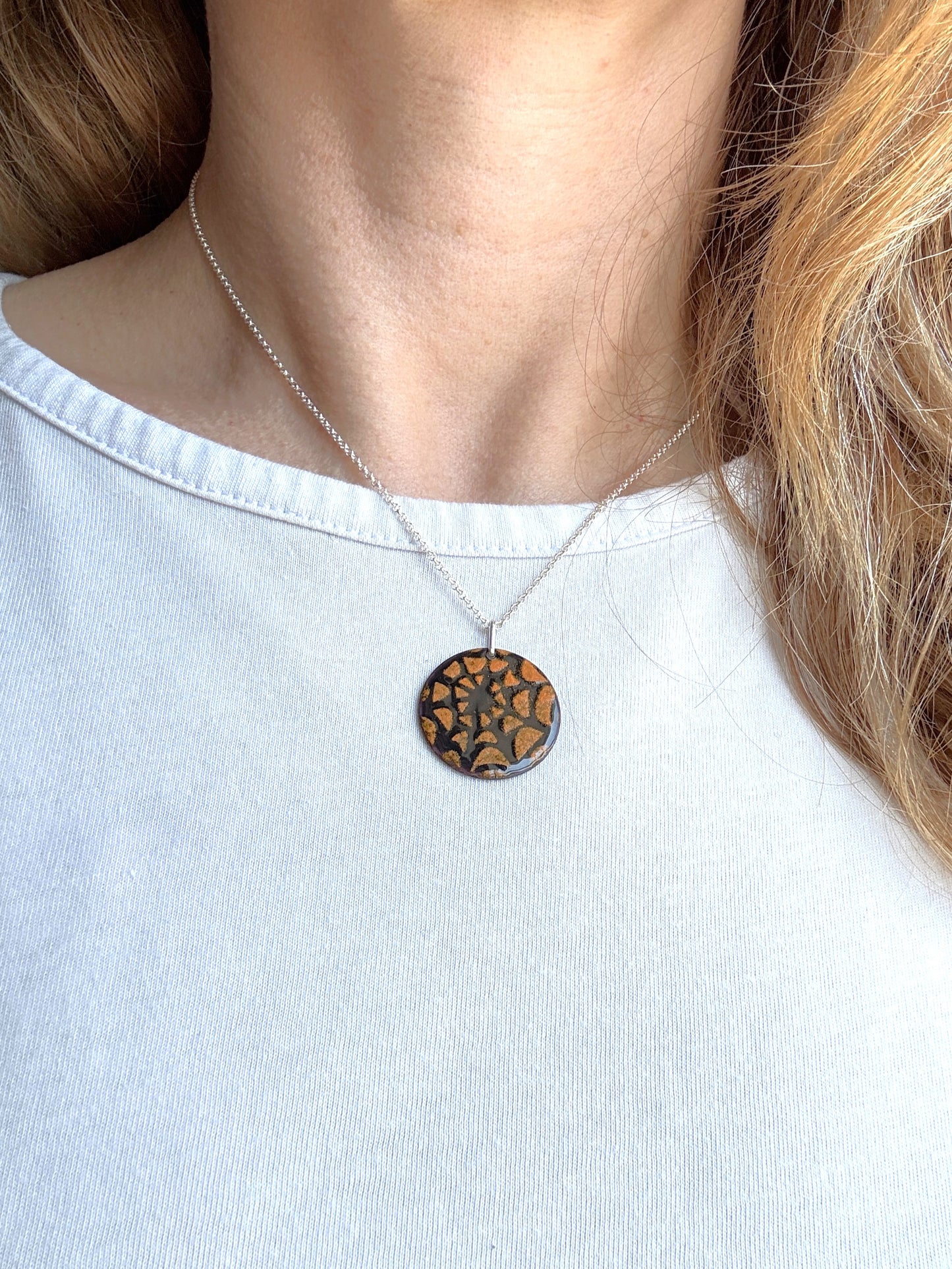 Enamel Spider Web Necklace - Orange/Black