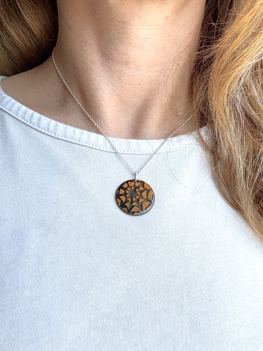 Enamel Spider Web Necklace - Orange/Black