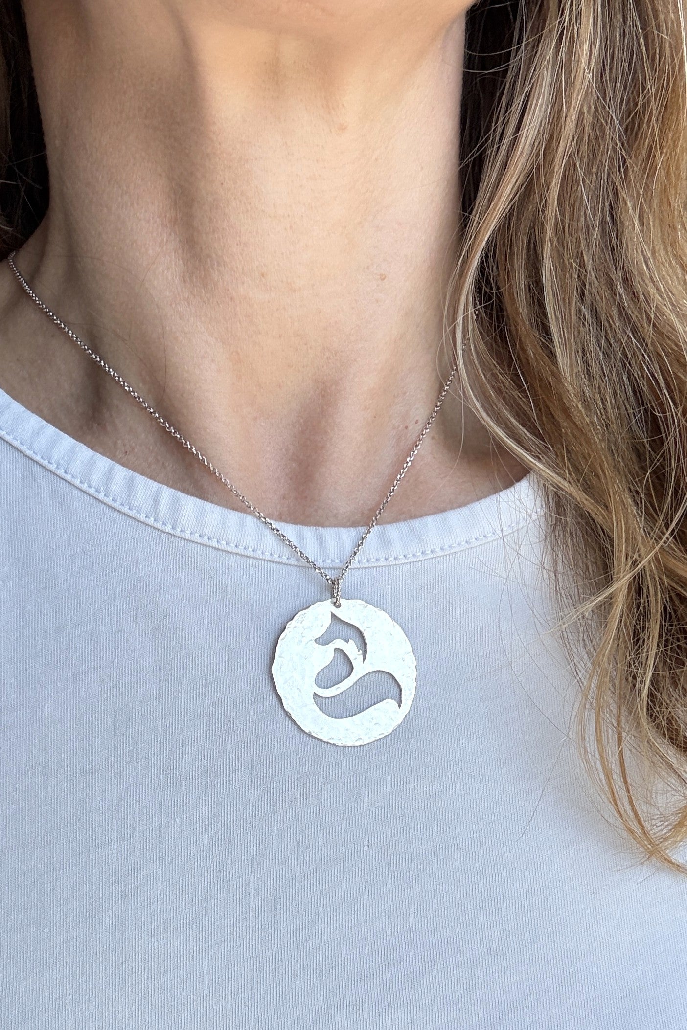 Fox Silhouette | Hand-Pierced Sterling Silver Circle Pendant Necklace
