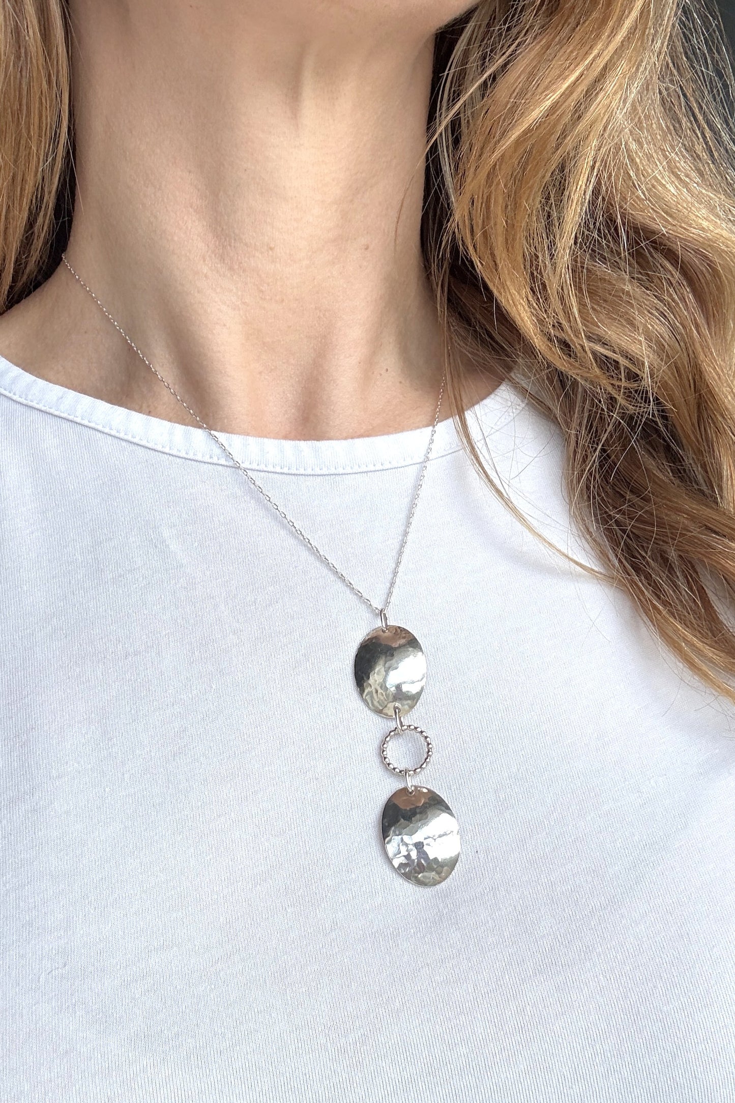 Hammered Shield + Beaded Circle Sterling Silver Necklace