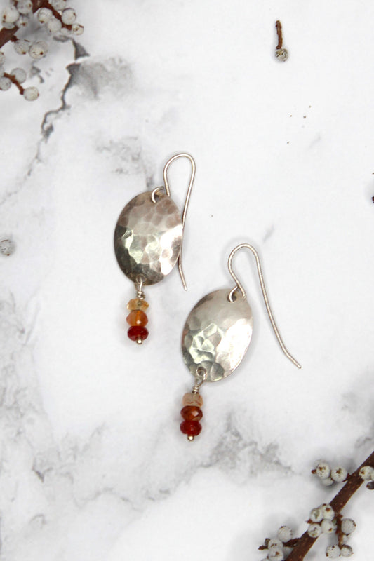 Hammered Shield Sapphire Drops Earrings