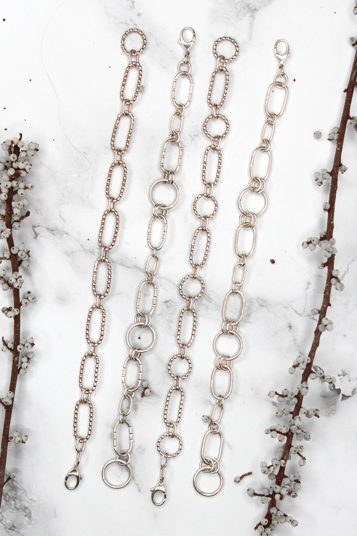 Beaded Oval Links Sterling Silver Bracelet