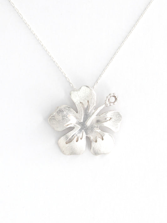 Hibiscus Flower Hand-Pierced Sterling Silver Necklace
