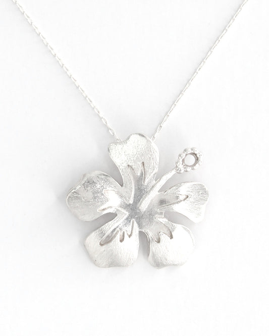 Hibiscus Flower Hand-Pierced Sterling Silver Necklace