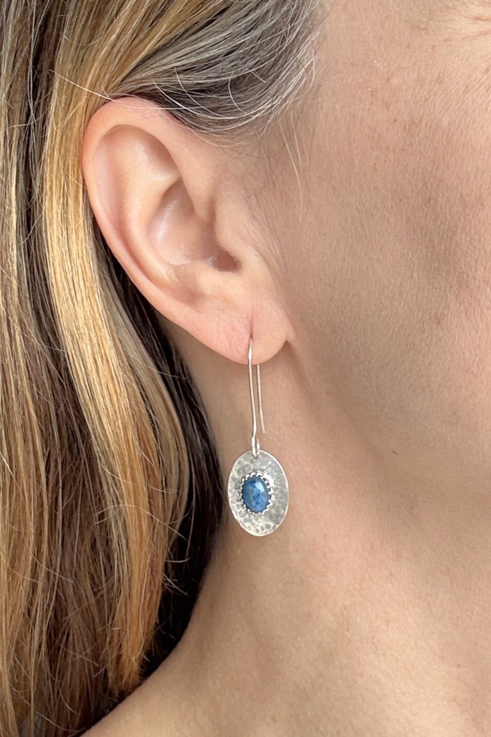 Lapis Lazuli Hammered Shield Earrings