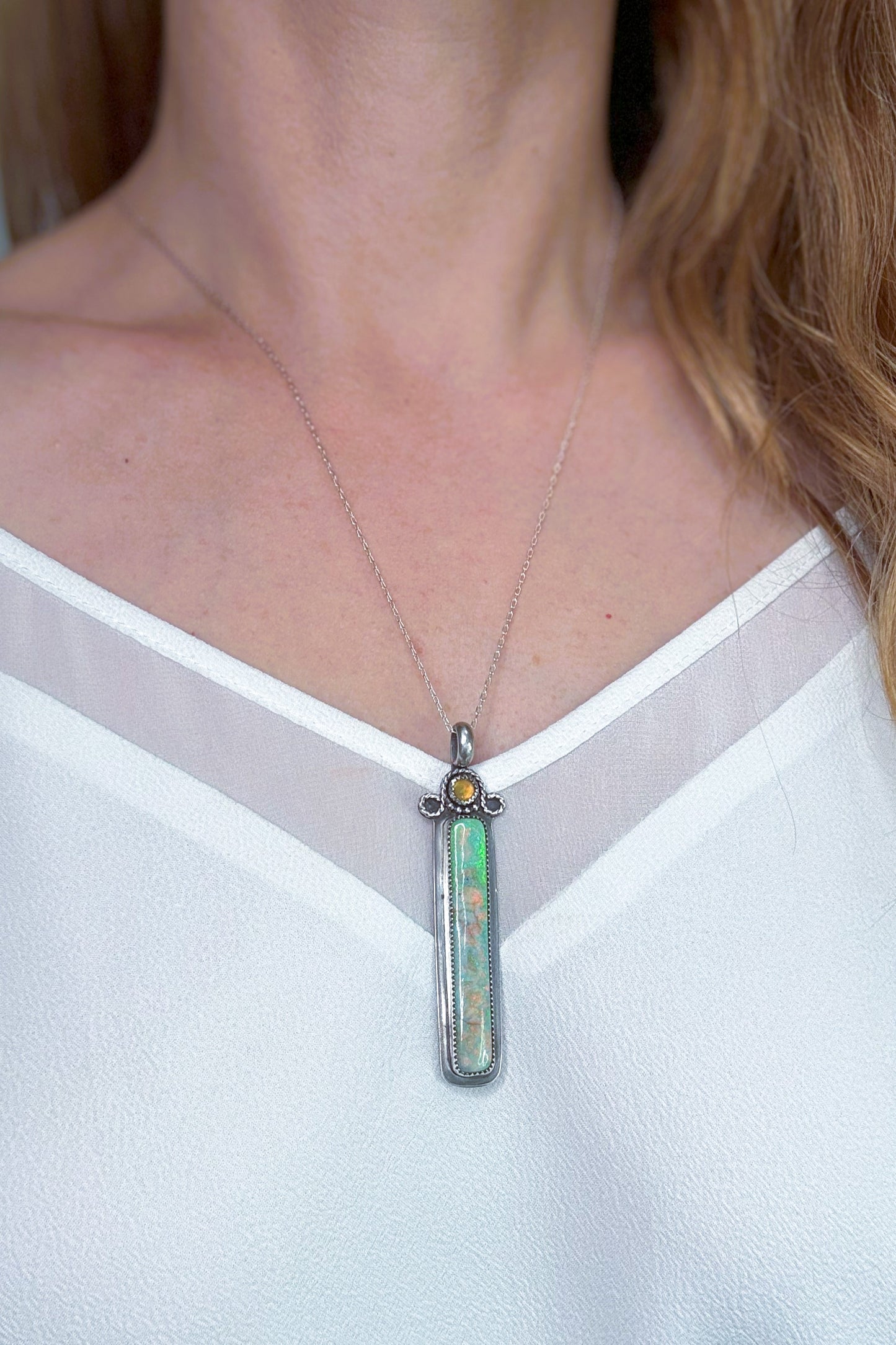 The Madam - Monarch Opal and Natural Opal Sterling Silver Necklace