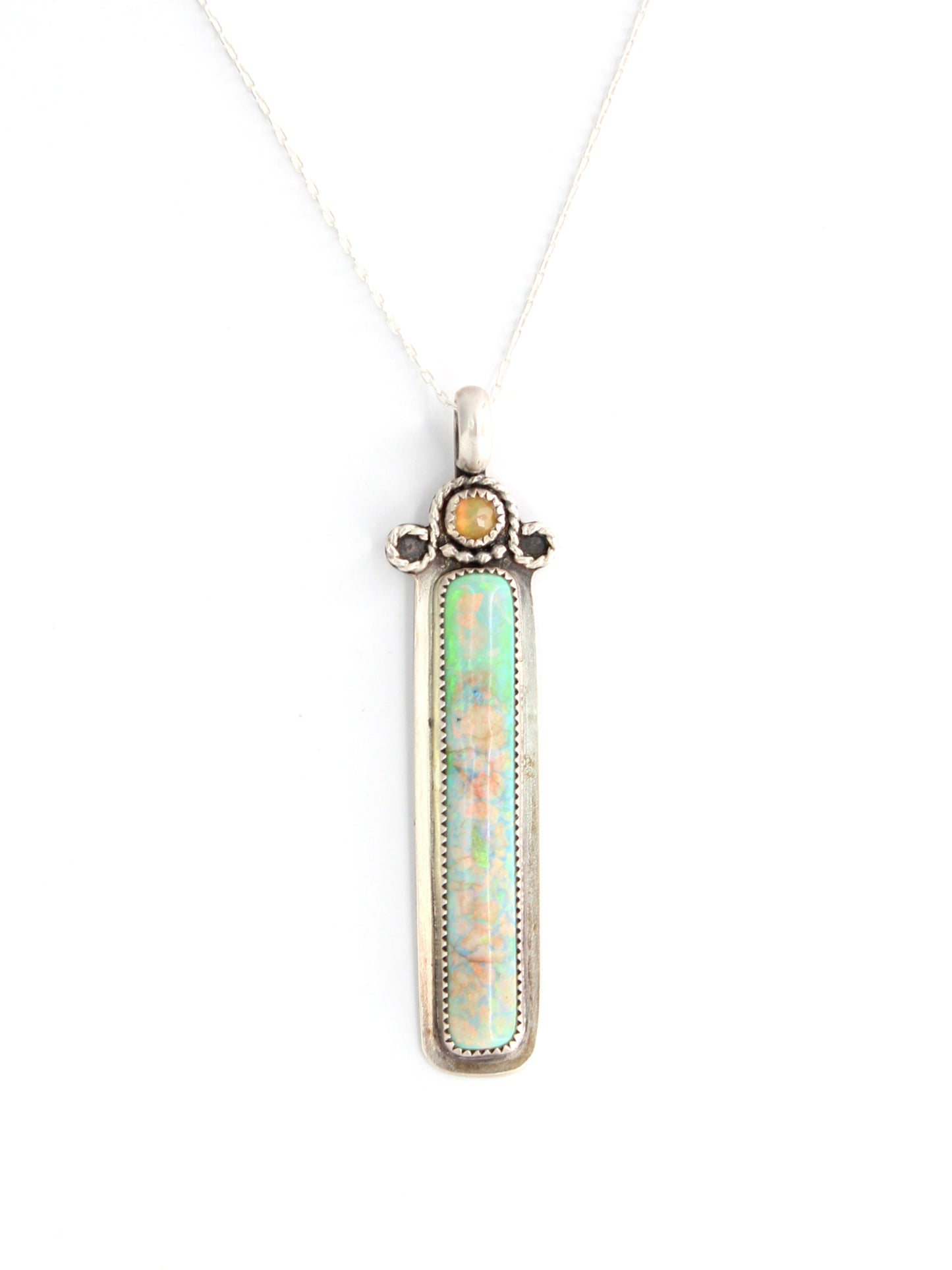 Monarch Opal and Natural Opal Sterling Silver Necklace