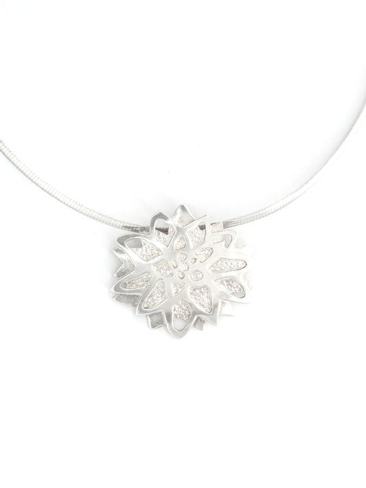 Lotus Bloom Flower Hand-Pierced Sterling Silver Necklace