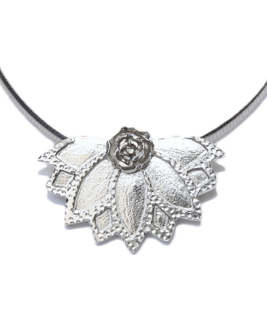 Lotus Fan Succulent Flower Hand-Pierced Sterling Silver Necklace