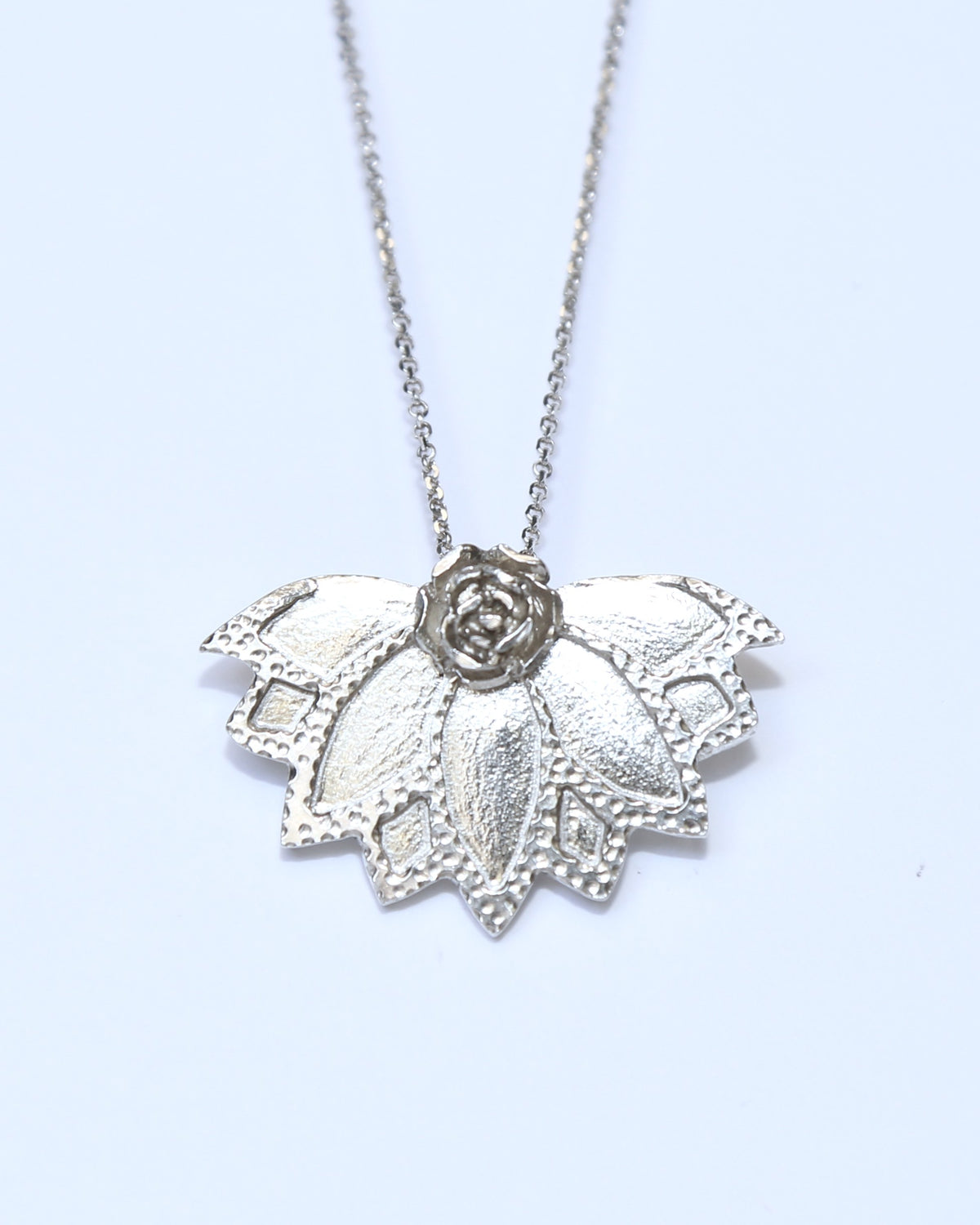 Lotus Fan Succulent Flower Hand-Pierced Sterling Silver Necklace