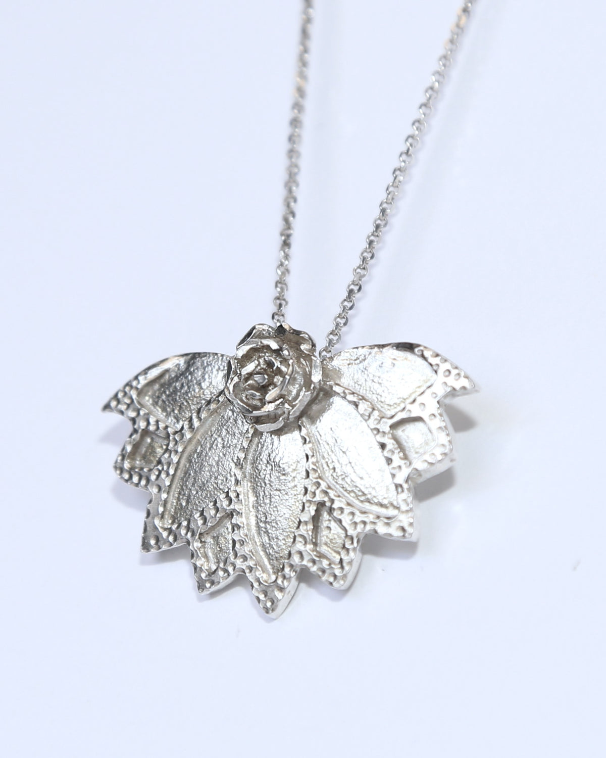 Lotus Fan Succulent Flower Hand-Pierced Sterling Silver Necklace