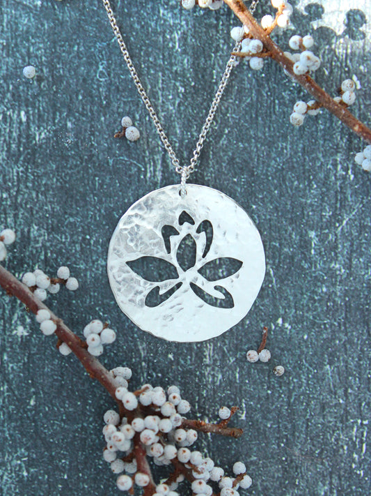 Lotus Flower Hand-Pierced Sterling Silver Necklace