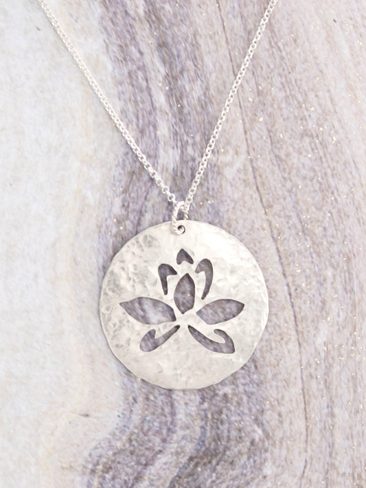 Lotus Flower Hand-Pierced Sterling Silver Necklace