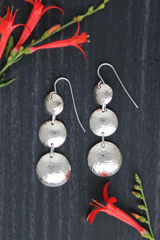 Luna Hammered Circles Sterling Silver Earrings, Classic Everyday Jewelry. Handmade by Cara Carter Jewelry
