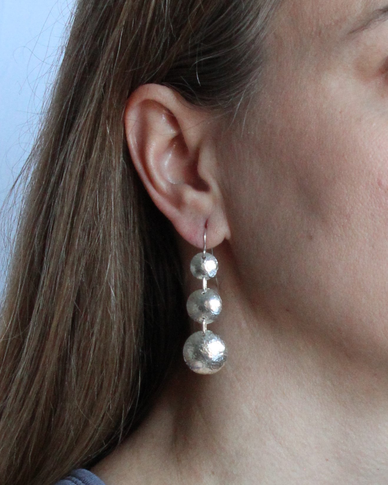 Luna Hammered Circles Sterling Silver Earrings, Classic Everyday Jewelry. Handmade by Cara Carter Jewelry