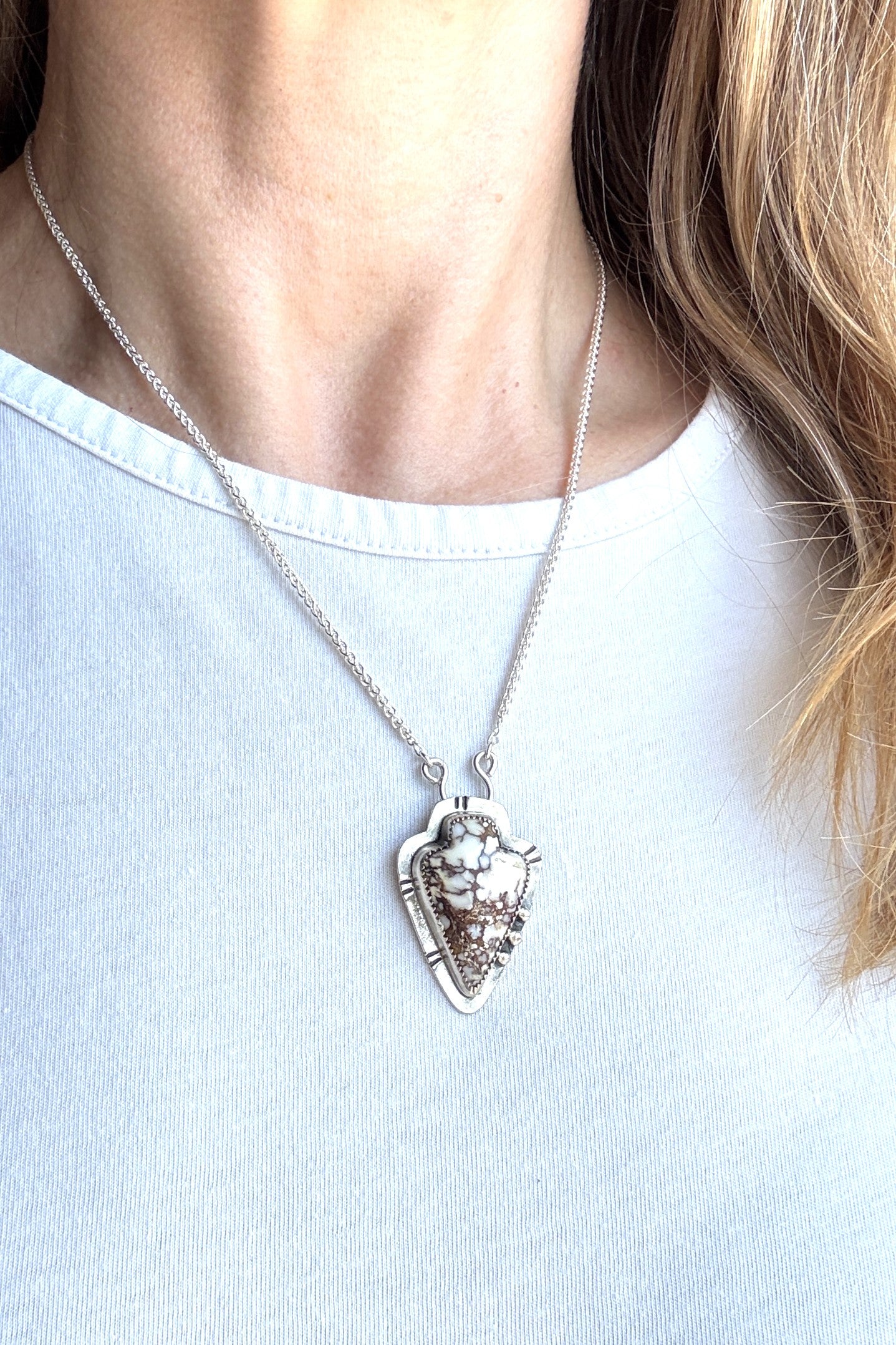 Wild Horse Magnesite Arrowhead Sterling Silver Marquise Chain Necklace