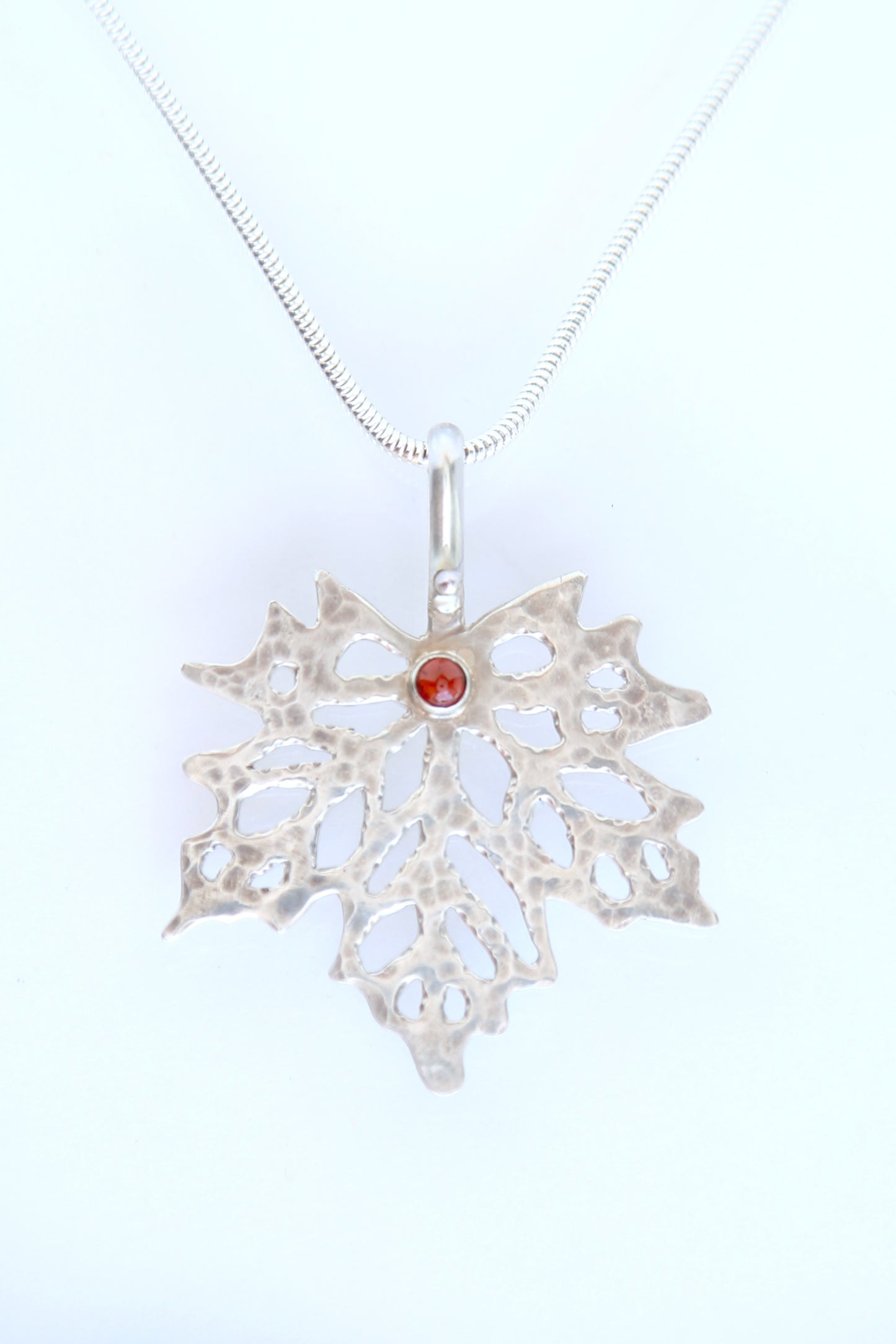 Garnet Maple Leaf Hand-Pierced Necklace