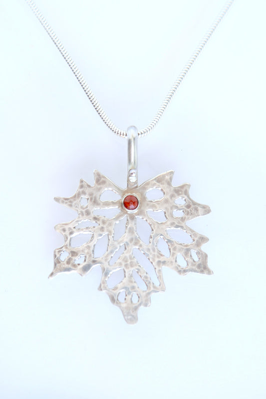 Garnet Maple Leaf Hand-Pierced Necklace