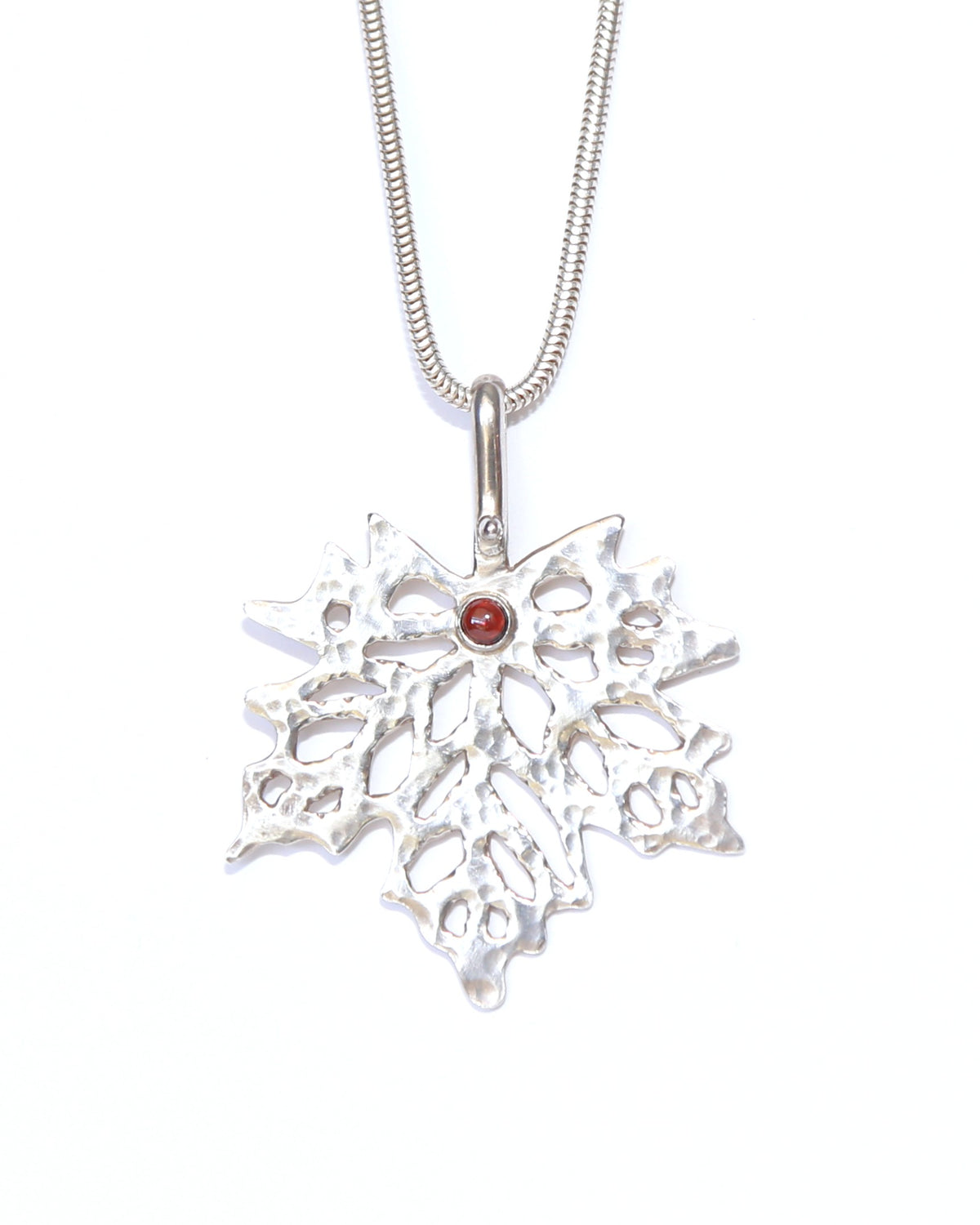 Garnet Maple Leaf Hand-Pierced Necklace