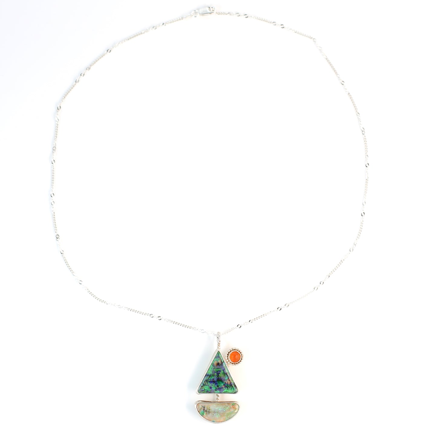 Monarch Opal and Carnelian Sailboat Sterling Silver Necklace