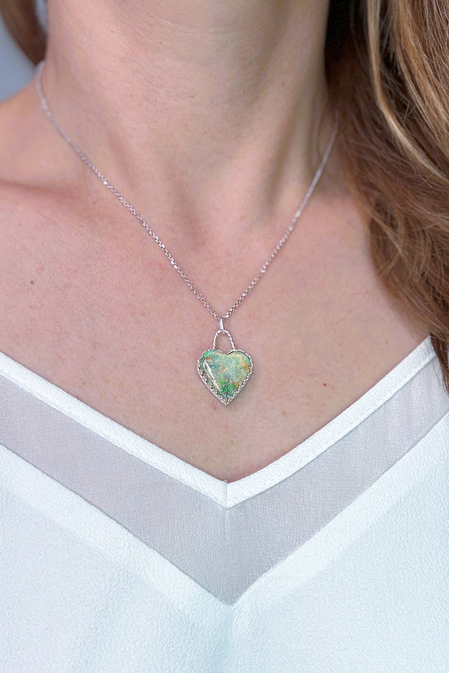 Monarch Opal Heart Sterling Silver Necklace