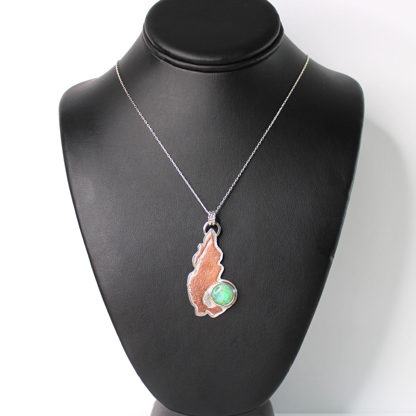 Monarch Opal Mexico Hand Cut Pendant in Sterling Silver and Copper