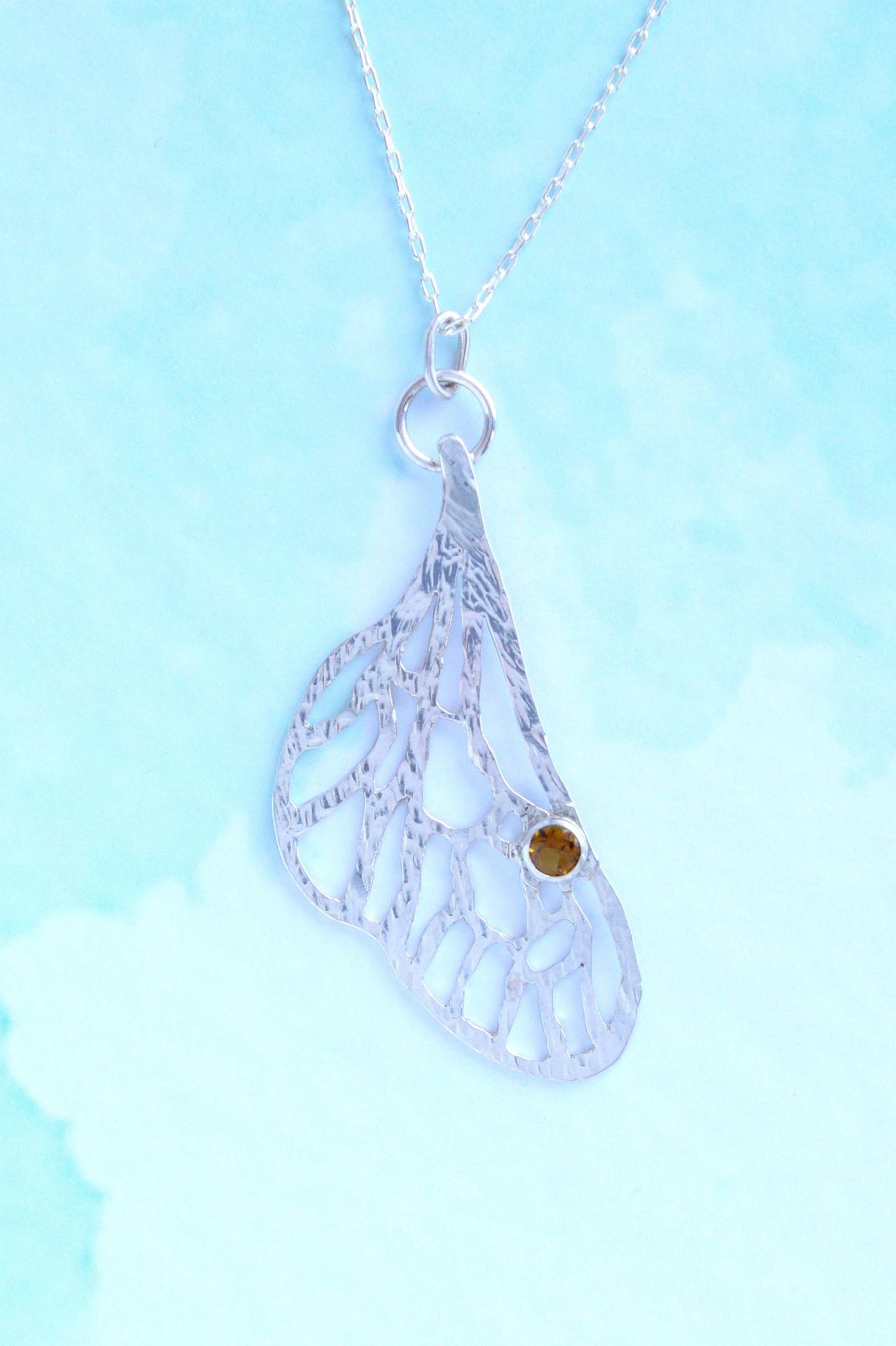 Honeybee Wing with Tourmaline | Hand-Pierced Sterling Silver Necklace