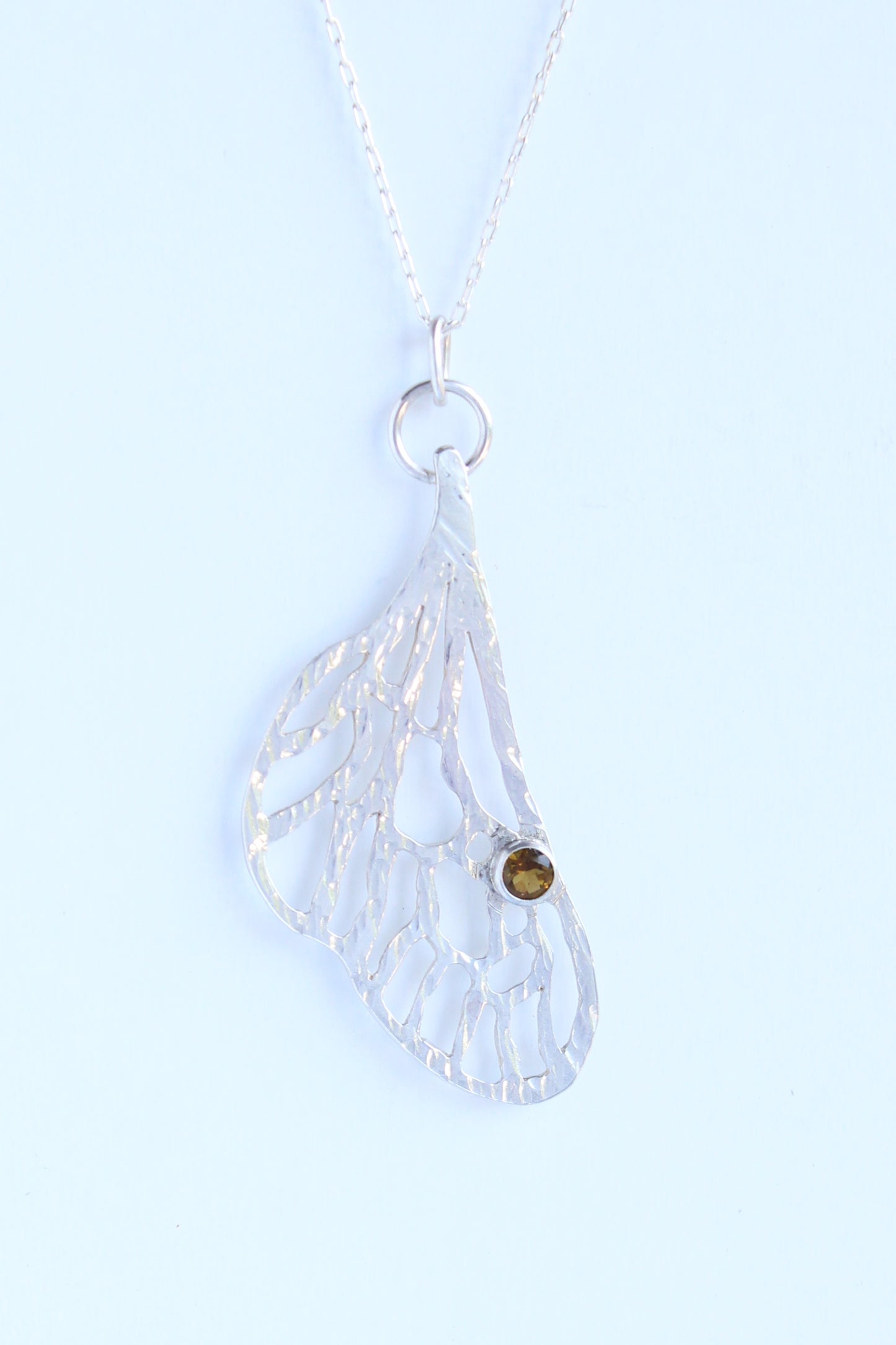 Honeybee Wing with Tourmaline | Hand-Pierced Sterling Silver Necklace