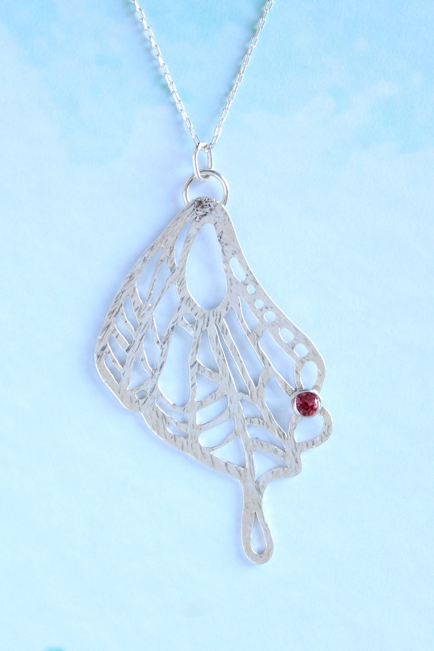 Swallowtail Wing with Tourmaline | Hand-Pierced Sterling Silver Necklace